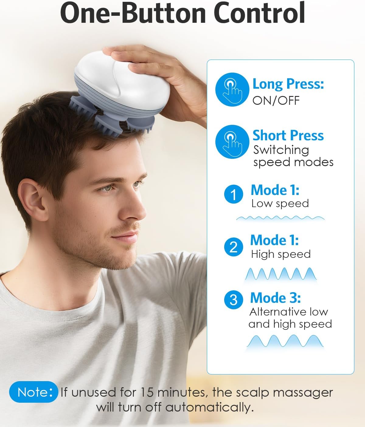 Picture of Electric Scalp Massager for Men Women, Handheld Cat Dog Pet Head Massager with 4 Massage Heads, 3 Speeds, Waterproof Massager for Soothing Muscles Joints, Hair Growth & Stress Relax