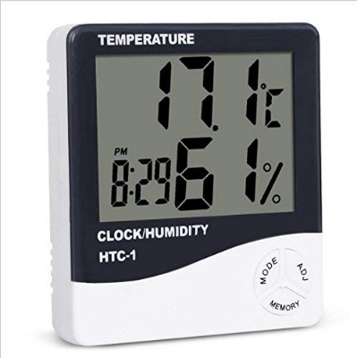 Picture of HTC-1 Digital Thermometer Hygrometer Clock Alarm/Alarm Calendar 5 Functions Large Screen Desktop Stand & Wall Mount White Thermometer Hygrometer Digital - Multicolor