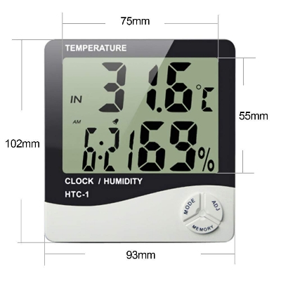 Picture of HTC-1 Digital Thermometer Hygrometer Clock Alarm/Alarm Calendar 5 Functions Large Screen Desktop Stand & Wall Mount White Thermometer Hygrometer Digital - Multicolor