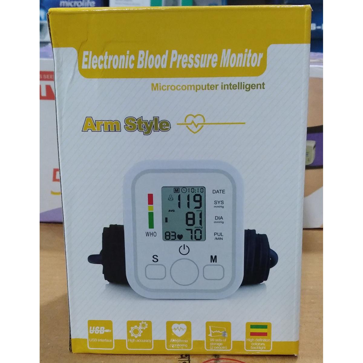 Picture of Digital Arm Blood Pulse Pressure Monitor Electric Tonometer Meter Health Care 99 Memory Sets Household Sphygmomanometer - White