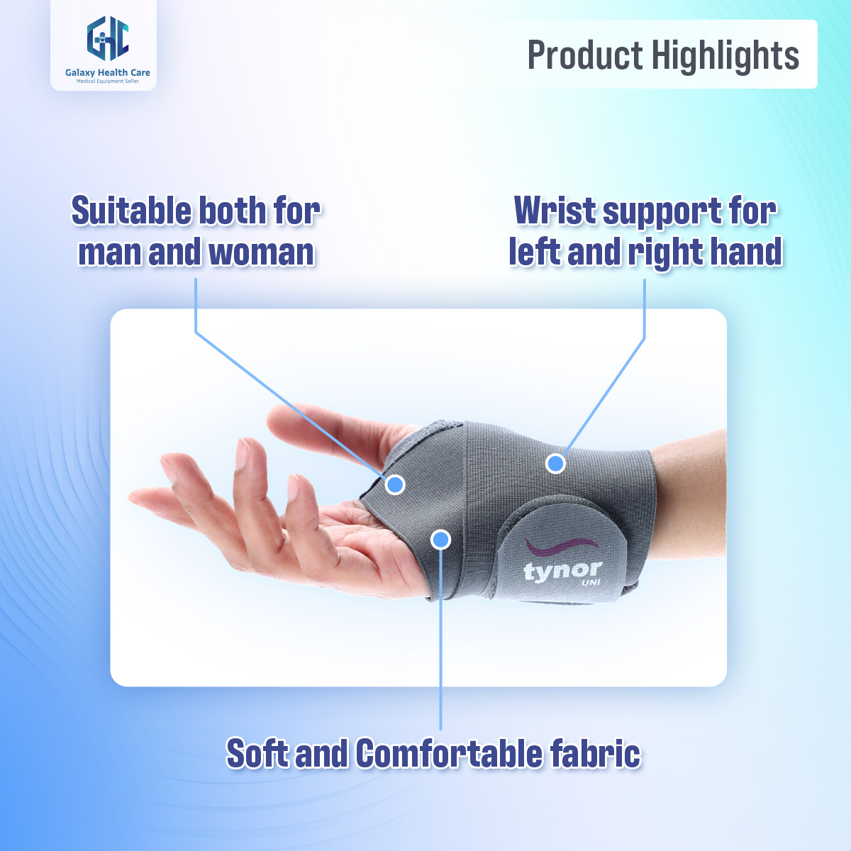 Picture of Tynor Wrist Support Brace with Thumb Unisex Medical Anatomical Stabilizing Wrap Non-Slip Compression for Pain Relief Recovery from Sprain Strain Arthritis - Light Ash