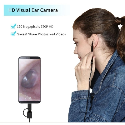 Picture of Medical In Ear Cleaning Endoscope Spoon Mini Camera Ear Picker Ear Wax Removal Visual Ear Mouth Nose Otoscope - Deep Black