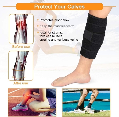 Picture of Calf Brace Adjustable Shin Splint Support Sleeve Leg Compression Wrap for Pulled Calf Muscle Pain Strain Injury, Swelling, Fits Men and Women - Black
