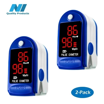 Picture of Finger Pulse Oximeter Blood Oxygen Saturation SpO2 Heart Rate O2 Monitor CE - LED - Blue (2 Pack) - Blue