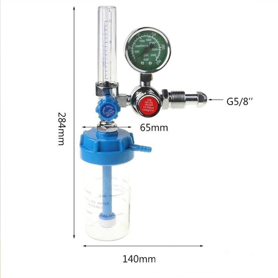 Picture of Oxygen Cylinder Regulator with Flowmeter and Humidifier Bottle With Nasal Oxygen Cannula