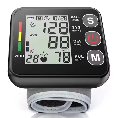Picture of Wrist Blood Pressure Monitor Voice Medical Tonometer Backlit LCD Digital Sphygmomanometer Heart Rate Arrhythmia Pulse BP Monitor - Multicolor