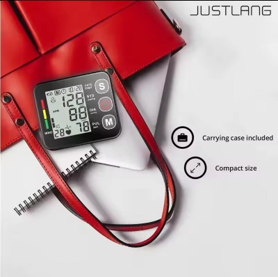 Picture of Wrist Blood Pressure Monitor Voice Medical Tonometer Backlit LCD Digital Sphygmomanometer Heart Rate Arrhythmia Pulse BP Monitor - Multicolor