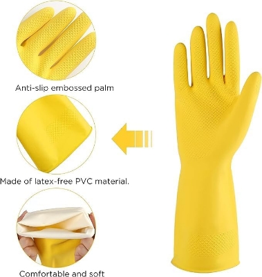 Picture of Rubber Reusable Heavy Duty Hand Gloves For Dishwashing, Gardening, Kitchen Cleaning Non-Slippery & Durable Long Elbow Length 1 Pair - Multicolor
