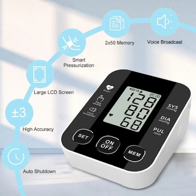 Picture of Digital Blood Pressure Machine Price Medical Sphygmomanometer Arm Pressure Device Bp Monitor - Black
