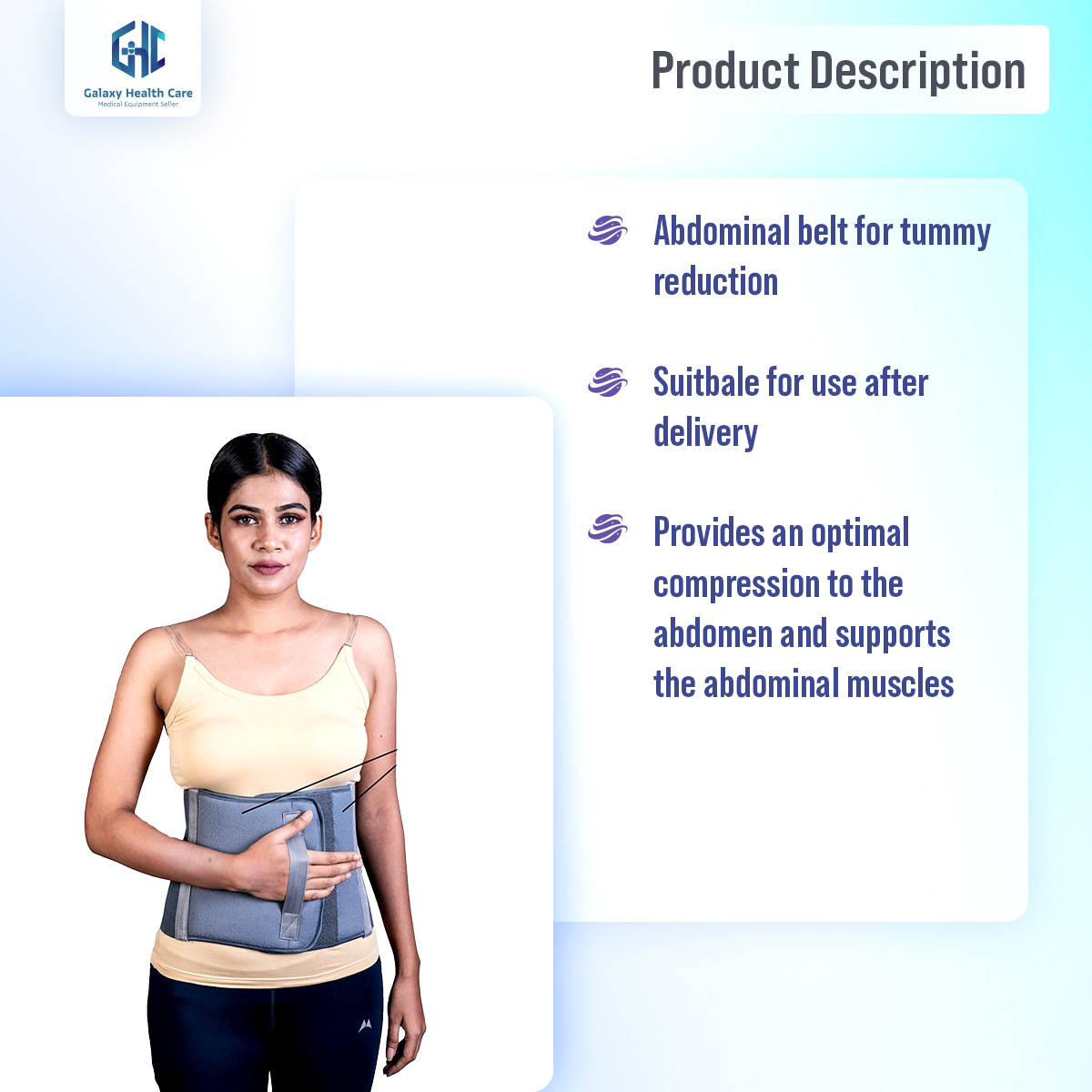 Picture of Abdominal Belt after delivery Tummy Reduction Trimmer Belly Slimming Binder for Women & Men Abdomen Compression Support Grey Hook and Loop closure - Grey