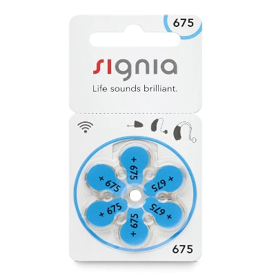 Picture of Signia Hearing Aid Battery Size 675, Pack of 6 Batteries, (Model: A3413_ S675-18), Silver - Multicolor