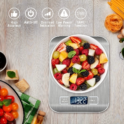Picture of 5/10kg ডিজিটাল রান্নাঘরের স্কেল খাদ্য স্কেল স্টিল স্টেইনলেস ইলেকট্রনিক ব্যালেন্স মাপার গ্রাম স্কেল রান্না করার জন্য বেকিং ফুড স্কেল - weight scale - Silver