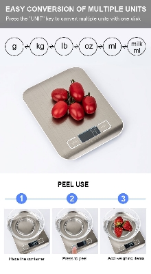Picture of 5/10kg ডিজিটাল রান্নাঘরের স্কেল খাদ্য স্কেল স্টিল স্টেইনলেস ইলেকট্রনিক ব্যালেন্স মাপার গ্রাম স্কেল রান্না করার জন্য বেকিং ফুড স্কেল - weight scale - Silver