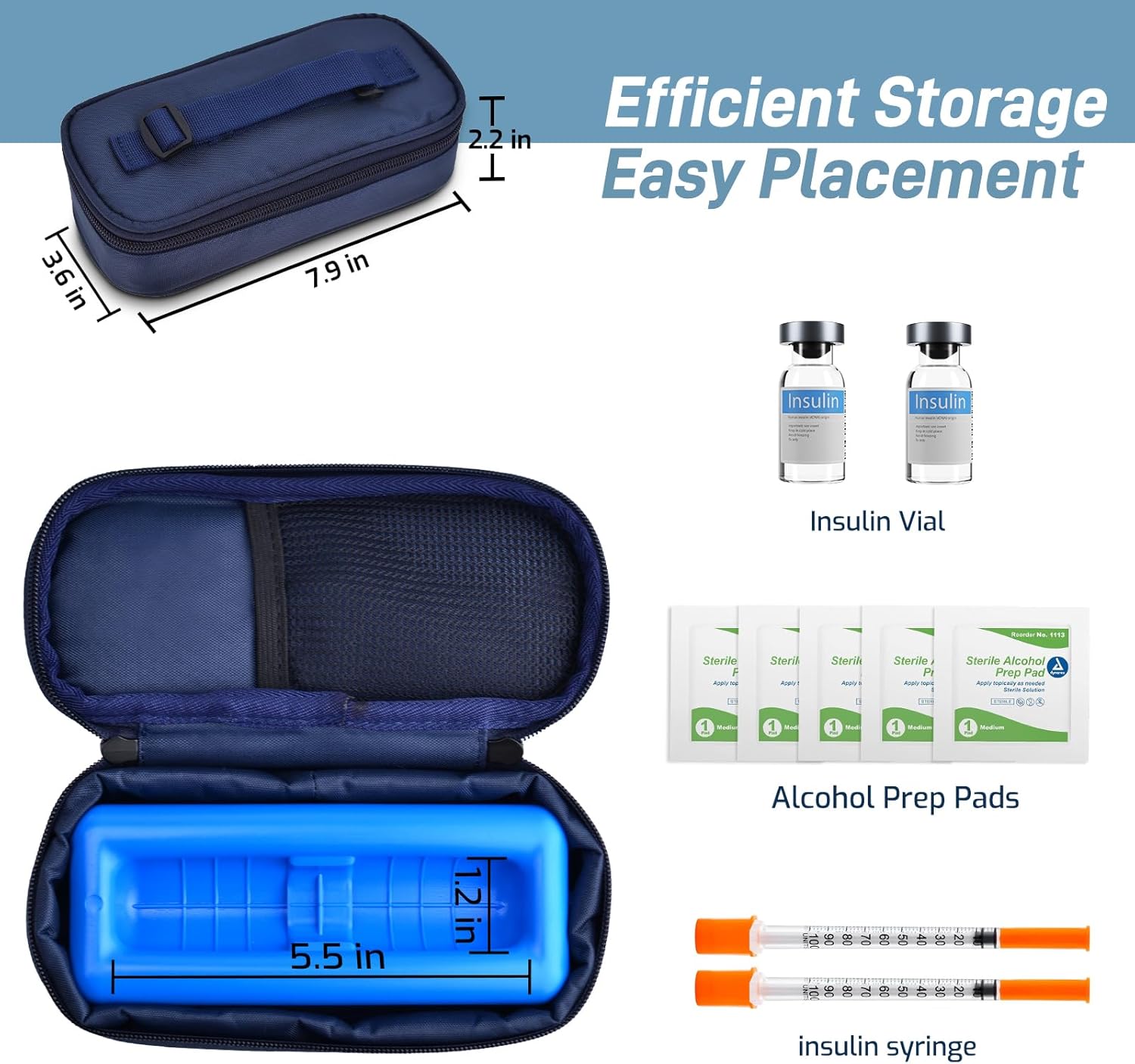 Picture of Insulin Vial Cooler Travel Case,Diabetes Carrying Insulated Bag for Supplies Keep Medicine Cool,Diabetic Small Bottle Protector Kit for Storage,Portable Mini Pack with Protective Ice Brick - Blue