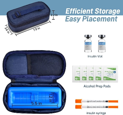 Picture of Insulin Vial Cooler Travel Case,Diabetes Carrying Insulated Bag for Supplies Keep Medicine Cool,Diabetic Small Bottle Protector Kit for Storage,Portable Mini Pack with Protective Ice Brick - Blue