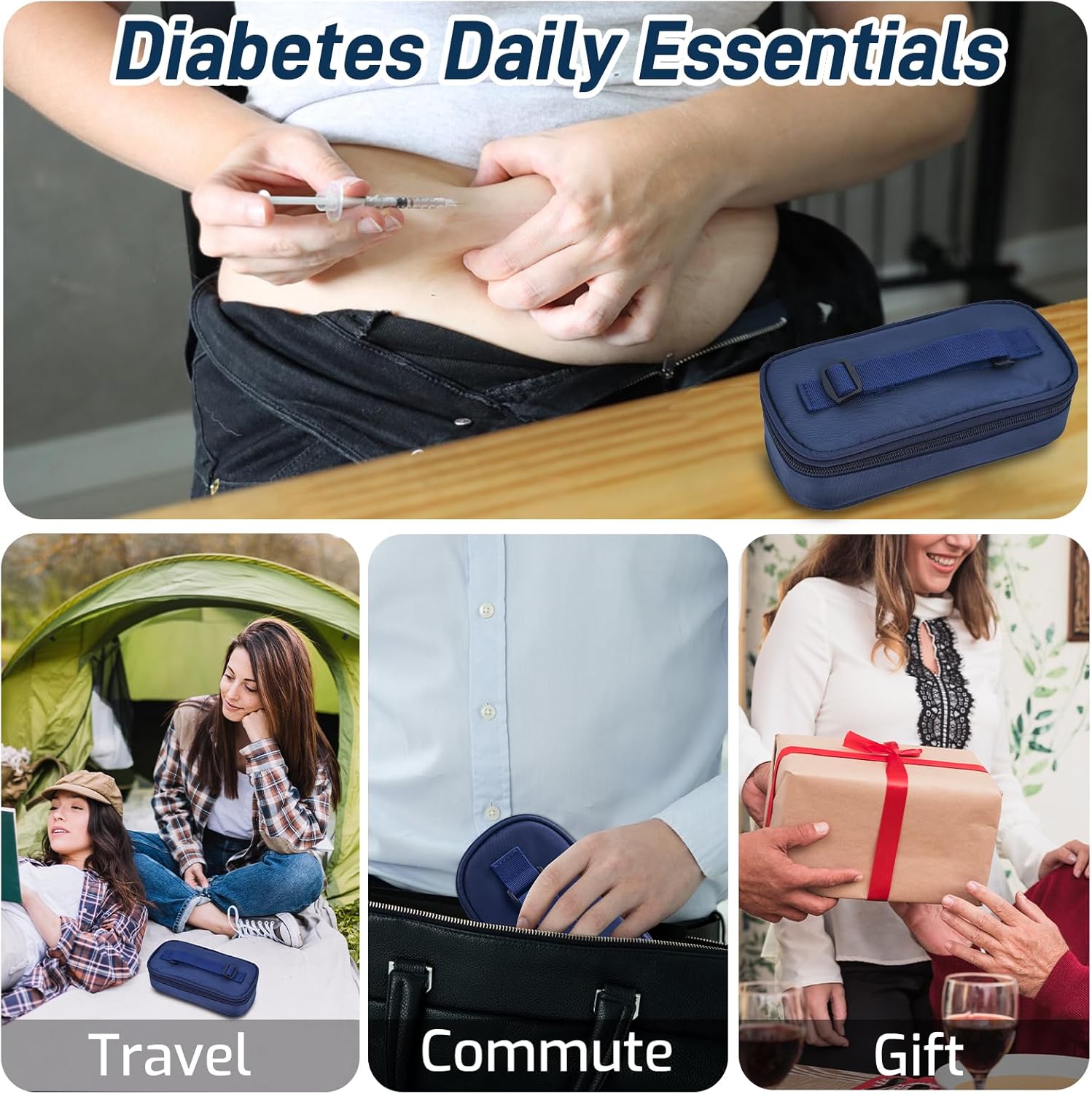 Picture of Insulin Vial Cooler Travel Case,Diabetes Carrying Insulated Bag for Supplies Keep Medicine Cool,Diabetic Small Bottle Protector Kit for Storage,Portable Mini Pack with Protective Ice Brick - Blue