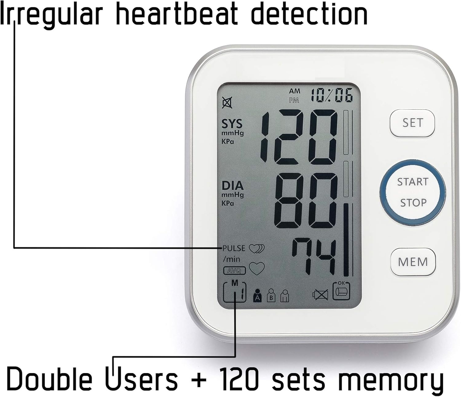 Picture of Digital Blood Pressure Monitor - Bp Machine - Automatic Upper Arm Blood Pressure Cuff 8.7-16.5 inches - Large LCD Display 120 Sets Memory - Device Bag & Batteries Included - Multicolor