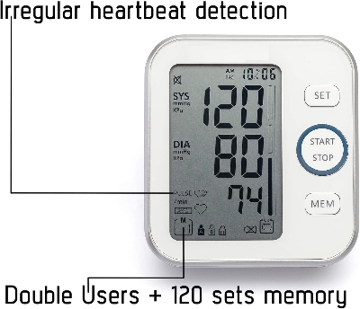 Picture of Digital Blood Pressure Monitor - Bp Machine - Automatic Upper Arm Blood Pressure Cuff 8.7-16.5 inches - Large LCD Display 120 Sets Memory - Device Bag & Batteries Included - Multicolor