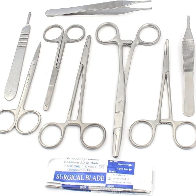 Picture of Set Of 9 Pcs Student Basic Comprehensive Instruments!scissors ! Needle Holder ! Forceps ! Scalpel Handle +10 Blade