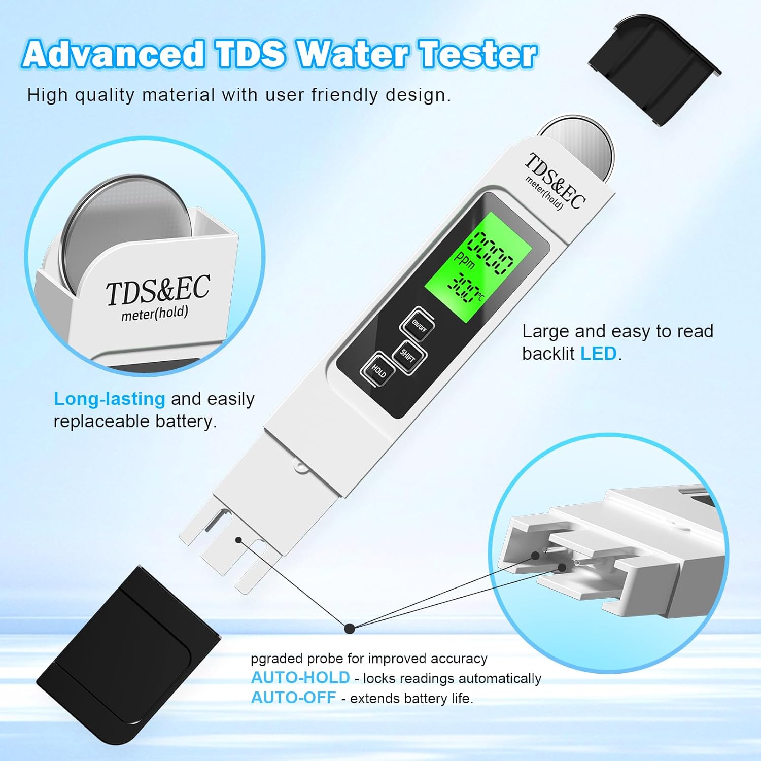 Picture of Water Testing Kits for Drinking Water- 4 in 1 TDS Meter TDS EC & Temperature(°C,°F) Meter,Accurate & Reliable Digital Tap, Well, Swimming Pool,Hydroponics, Aquarium, RO/DI System - Multicolor