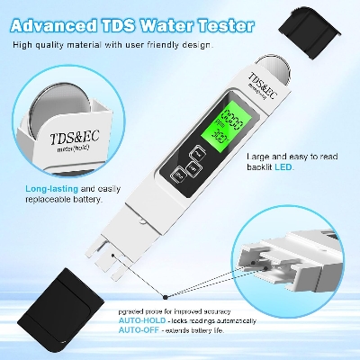 Picture of Water Testing Kits for Drinking Water- 4 in 1 TDS Meter TDS EC & Temperature(°C,°F) Meter,Accurate & Reliable Digital Tap, Well, Swimming Pool,Hydroponics, Aquarium, RO/DI System - Multicolor