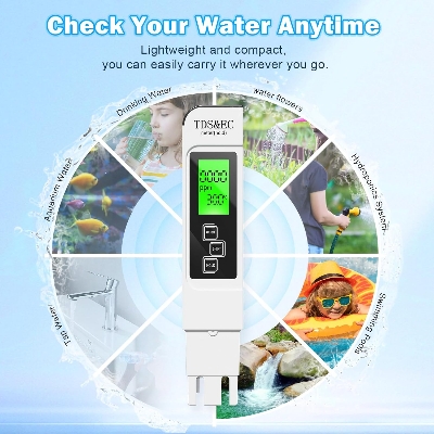 Picture of Water Testing Kits for Drinking Water- 4 in 1 TDS Meter TDS EC & Temperature(°C,°F) Meter,Accurate & Reliable Digital Tap, Well, Swimming Pool,Hydroponics, Aquarium, RO/DI System - Multicolor