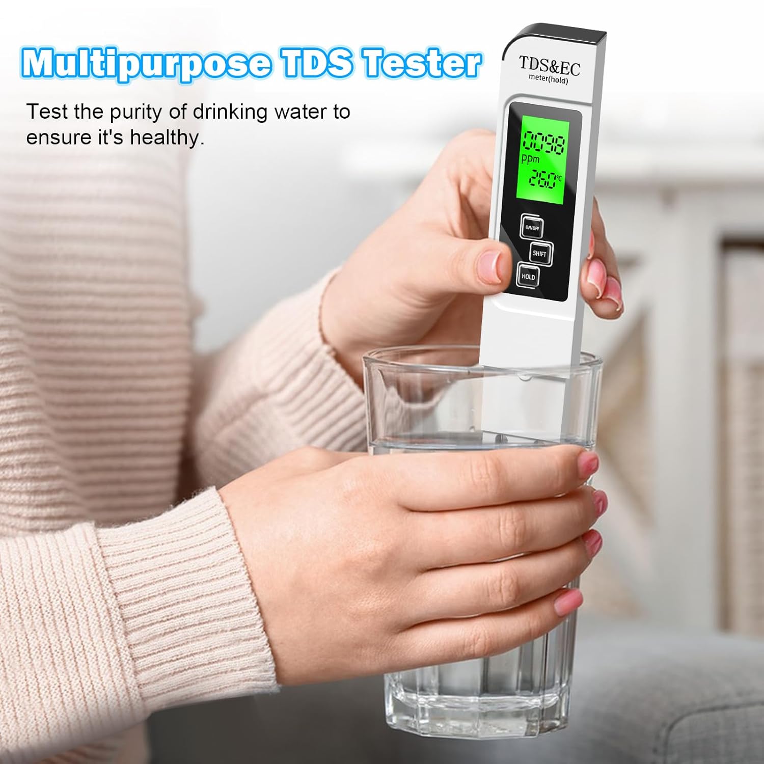 Picture of Water Testing Kits for Drinking Water- 4 in 1 TDS Meter TDS EC & Temperature(°C,°F) Meter,Accurate & Reliable Digital Tap, Well, Swimming Pool,Hydroponics, Aquarium, RO/DI System - Multicolor