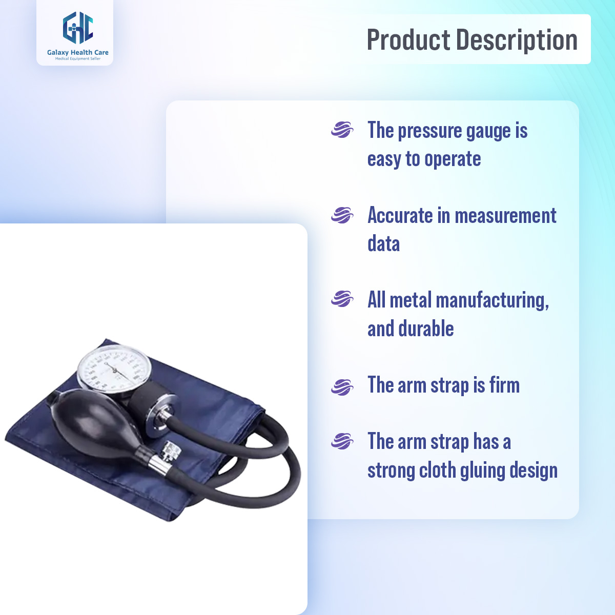 Picture of Manual Blood Pressure Monitor Diastolic Sphygmomanometer Medical Doctor Stethoscope Sphygmomanometer Cuff Home Health Monitor - Black
