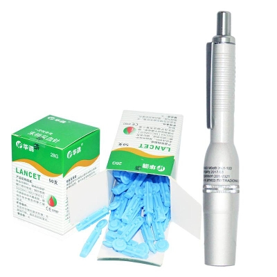 Picture of Stainless steel lancing pen with 50pis lancet point pen hijama cupping bloodletting pen acupuncture massage 3Pin