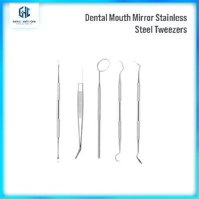 Picture of Dental Mouth Mirror Stainless Steel Tweezers Elbow Probe Dentist Instrument Teeth Cleaning Whitening Dentistry Tools Set - Silver