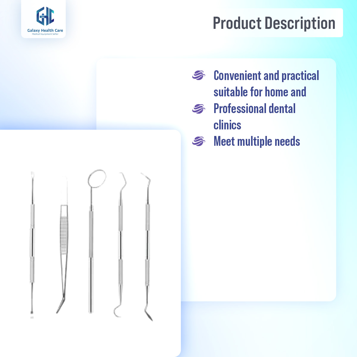 Picture of Dental Mouth Mirror Stainless Steel Tweezers Elbow Probe Dentist Instrument Teeth Cleaning Whitening Dentistry Tools Set - Silver