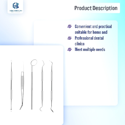 Picture of Dental Mouth Mirror Stainless Steel Tweezers Elbow Probe Dentist Instrument Teeth Cleaning Whitening Dentistry Tools Set - Silver
