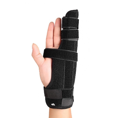 Picture of Two Fingers Splint Durable Breathable Finger Pain Relief Adjustable Elastic Strap Finger Splint for Broken Fingers - Black