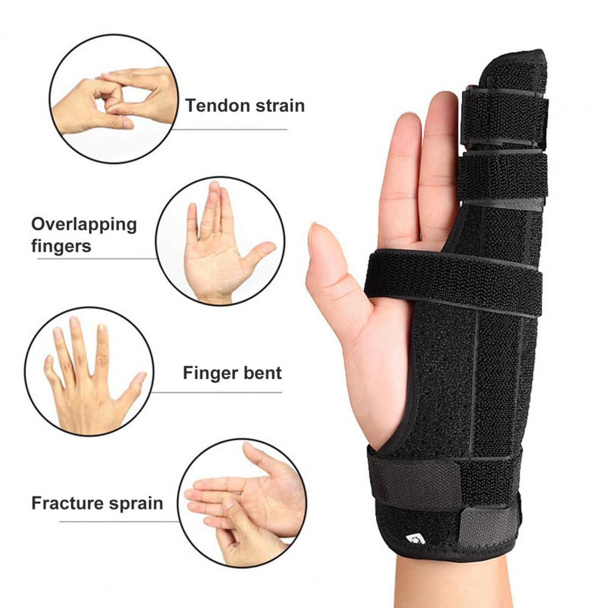 Picture of Two Fingers Splint Durable Breathable Finger Pain Relief Adjustable Elastic Strap Finger Splint for Broken Fingers - Black