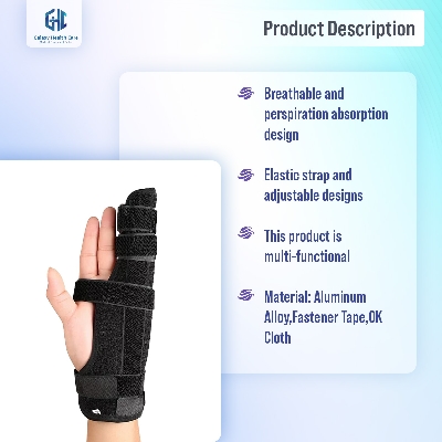 Picture of Two Fingers Splint Durable Breathable Finger Pain Relief Adjustable Elastic Strap Finger Splint for Broken Fingers - Black