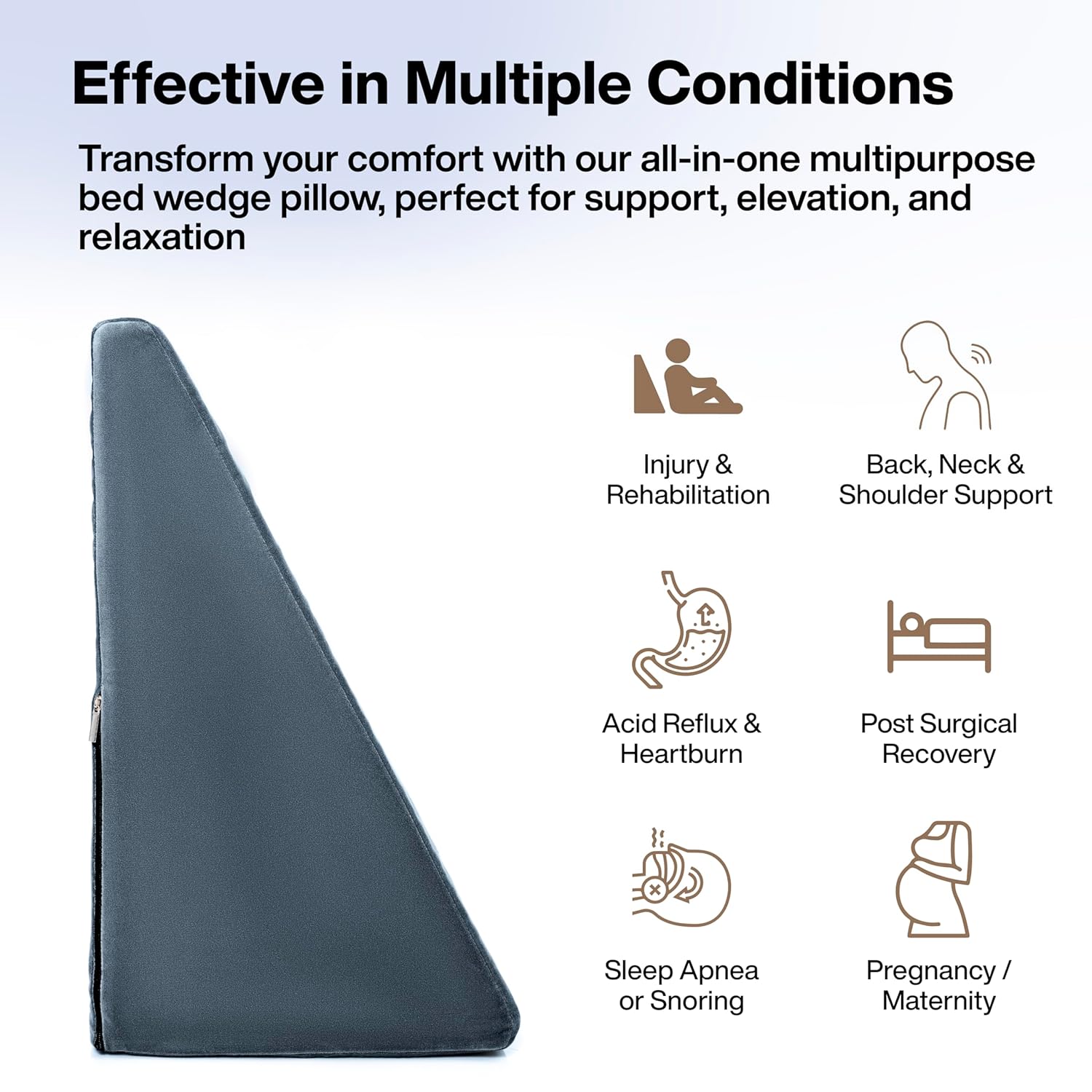 Picture of GALAXY Wedge Pillow polyurethane Foam | 2 Years Warranty | Orthopedic Wedge Cushion for Back Support, Sleeping, Leg Elevator, Pregnancy, GERD, Anti Snoring (Dark Grey, 18 x 17.5 x 11 Inch) - Multicolor