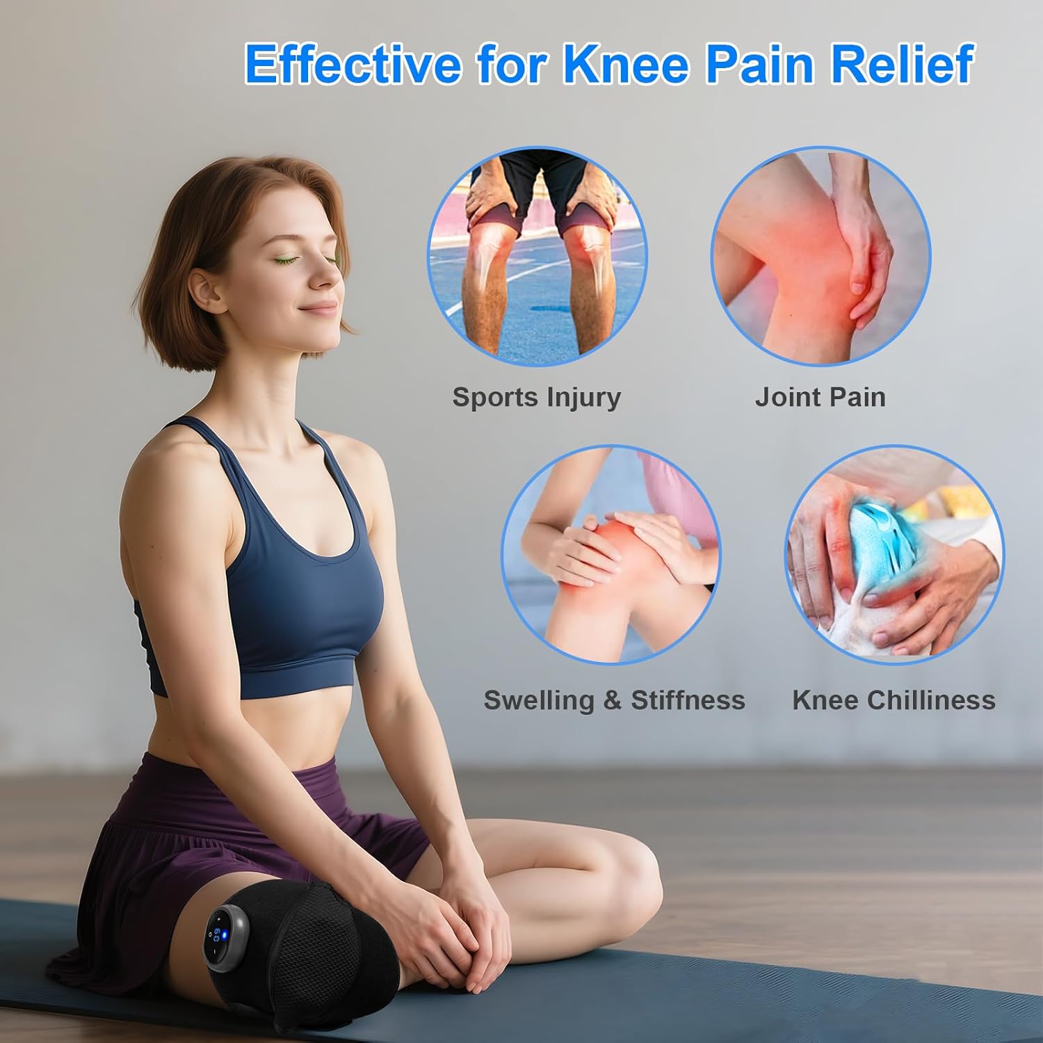 Picture of Knee Massager with Heat and Vibration Massage, Knee Brace Pain Relief for Joints Elbow Shoulder Ligament and Muscles Injuries, Two Adjustable Straps, Suit for Family Home - Multicolor