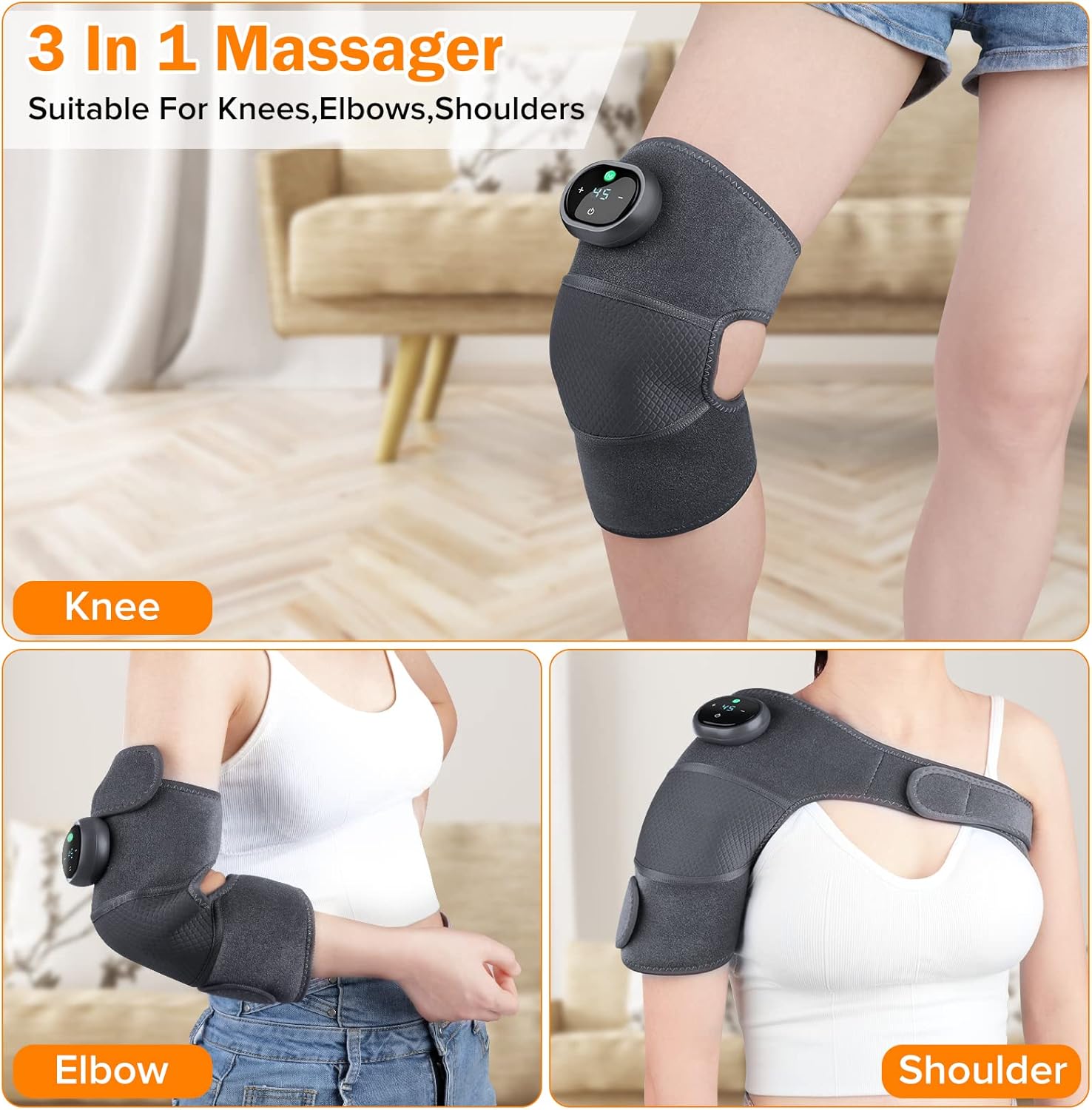 Picture of Knee Massager with Heat and Vibration Massage, Knee Brace Pain Relief for Joints Elbow Shoulder Ligament and Muscles Injuries, Two Adjustable Straps, Suit for Family Home - Multicolor