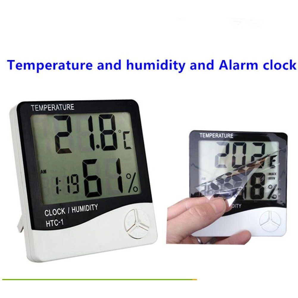 Picture of Indoor Room LCD Electronic Temperature Humidity Meter Digital Thermometer Hygrometer Weather Station Alarm Clock HTC-1 - White