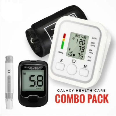 Picture of Fully Automatic Upper arm Digital Blood Pressure Monitor with Glucometer Machine with 10 Test Strips (Combo Pack) - Multicolor