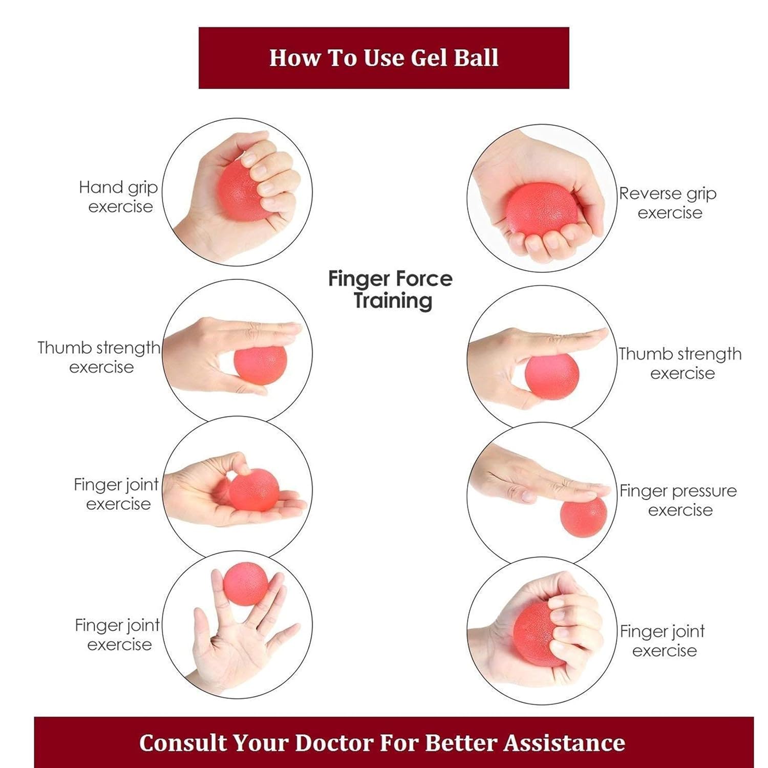 Picture of UM GEL BALL for Wrist Muscles Strengthening and Stress Relief Gel Ball for hand exercise Exercise Gel Ball for Wrist Muscles - Red