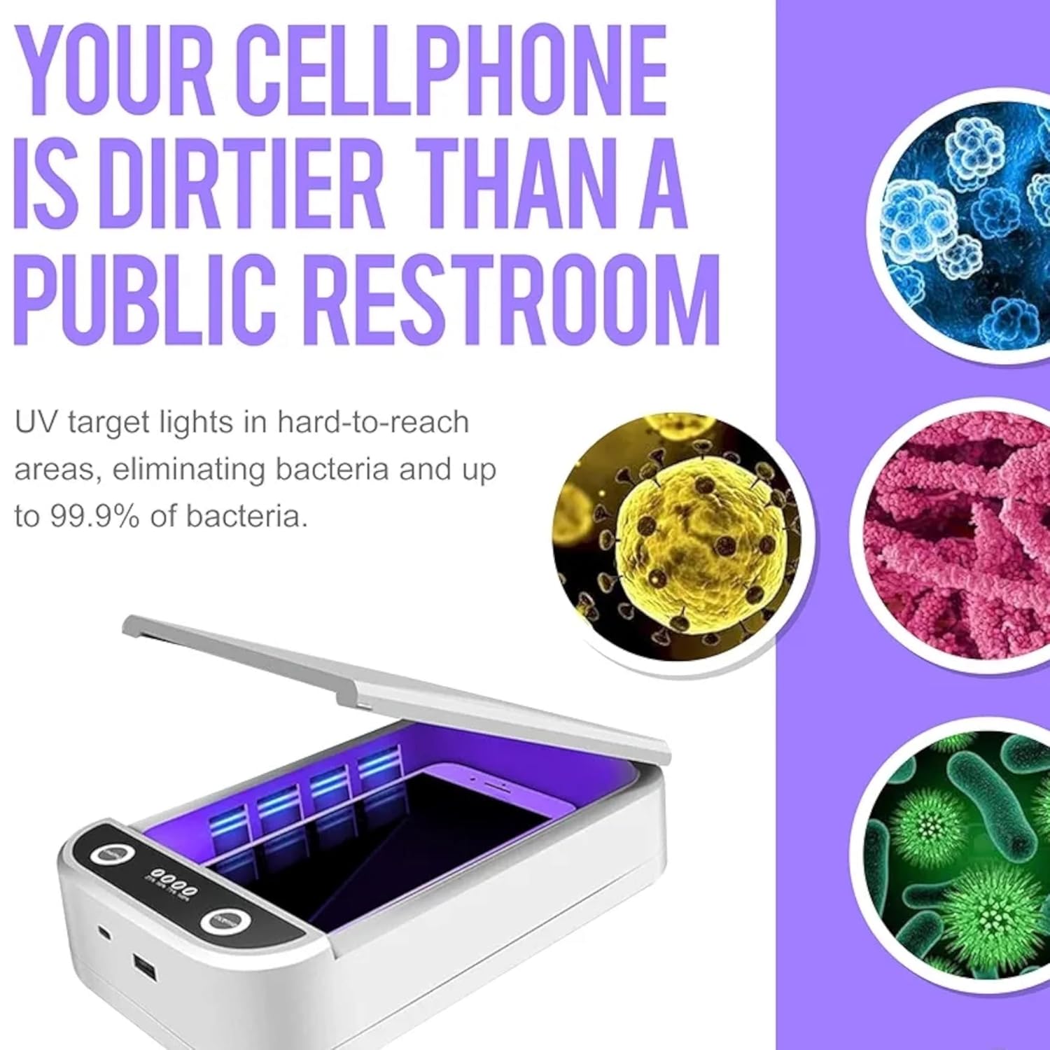 Picture of Led Uv Sterilizer Box - 99% Clean Anything Within 5 Mins - Portable Multi-Function Electric Cleaner Case Box for Cell Phone, Jewelry, Pacifier, Watches, Toy, Keys