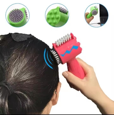 Picture of 4-In-1 Head Massager Electric Massage Roller Pounding Vibration Hammer Neck Lumbar Massage Relaxation Scalp Massage Comb Gift - Multicolor