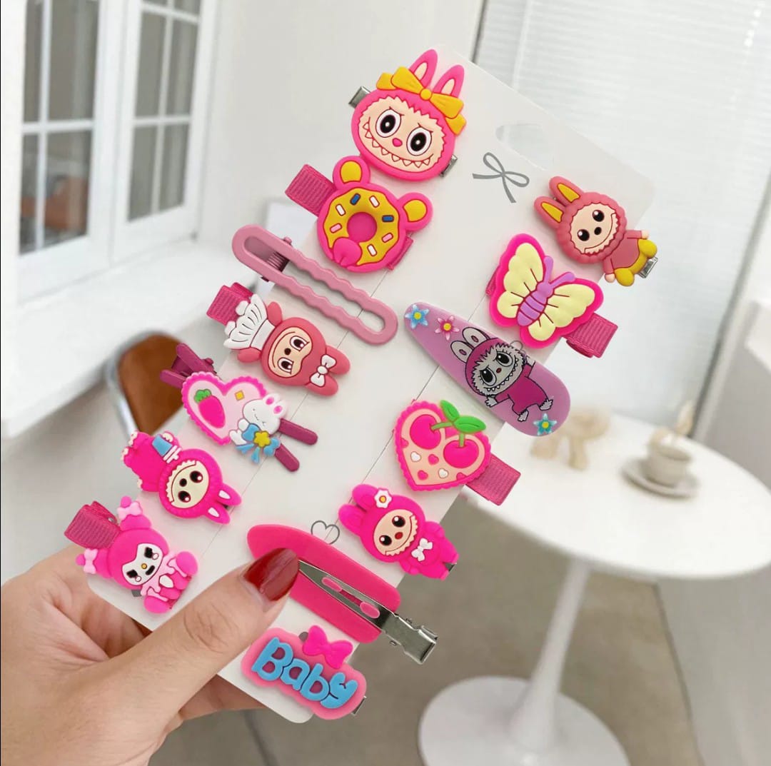 Picture of 14 Pcs Baby Girl Hair Clip Set for Children Hair Accessories/ Cartoon hair Clips for Girls - Multicolor