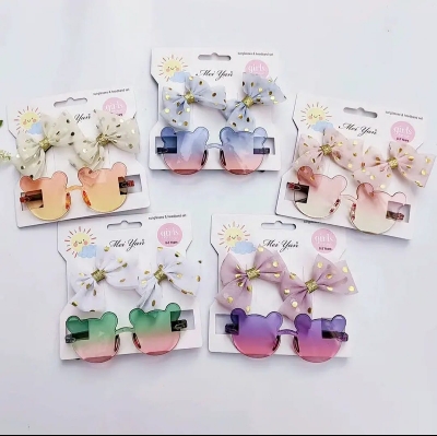 Picture of 2 Pcs Hair Clip and One Pcs Sunglass Set For  5 to 10 Years Children - Multicolor