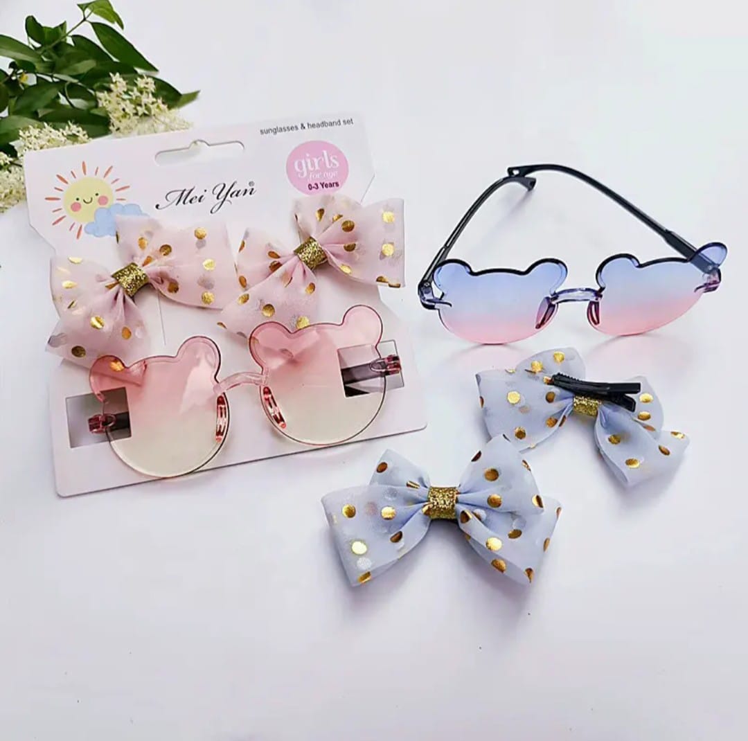 Picture of 2 Pcs Hair Clip and One Pcs Sunglass Set For  5 to 10 Years Children - Multicolor