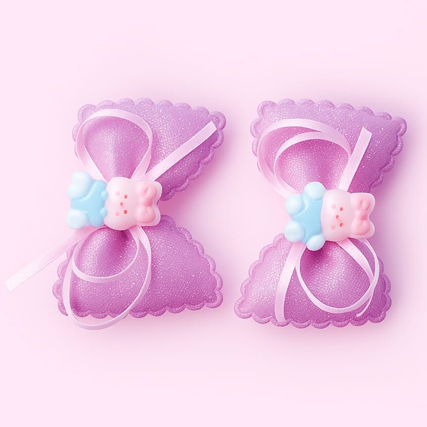 Picture of 6 Pcs /Set Girl Cute Cartoon Chiffon Bow Hairpins Kids Sweet Hair Clips Sequins Tassel Netting Yarn Barrettes Hair Accessories - Pink