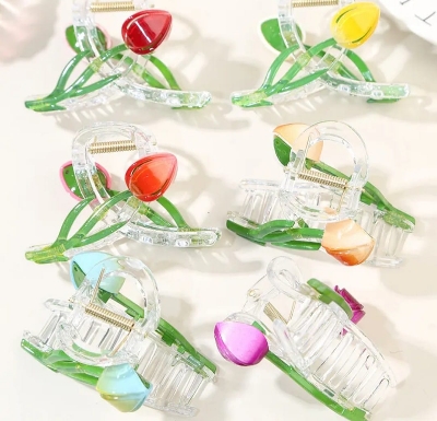 Picture of 2 pcs Tulip Hair Clip's Elegant Claw clik for Women - Multicolor