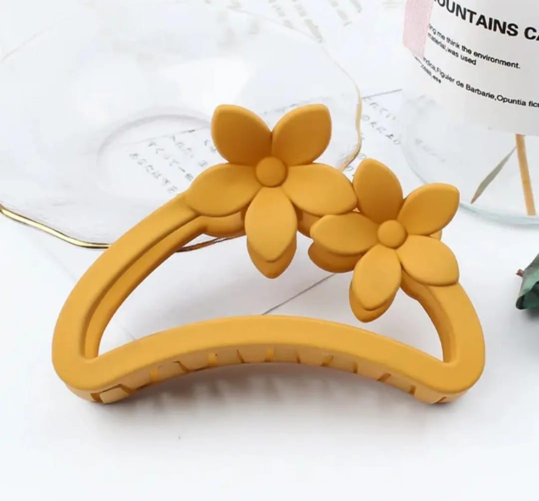 Picture of 4 pcs Korean Semi Circular Flower Frosted Matte hair Grab hair Accessories for Girls thin hair - Multicolor