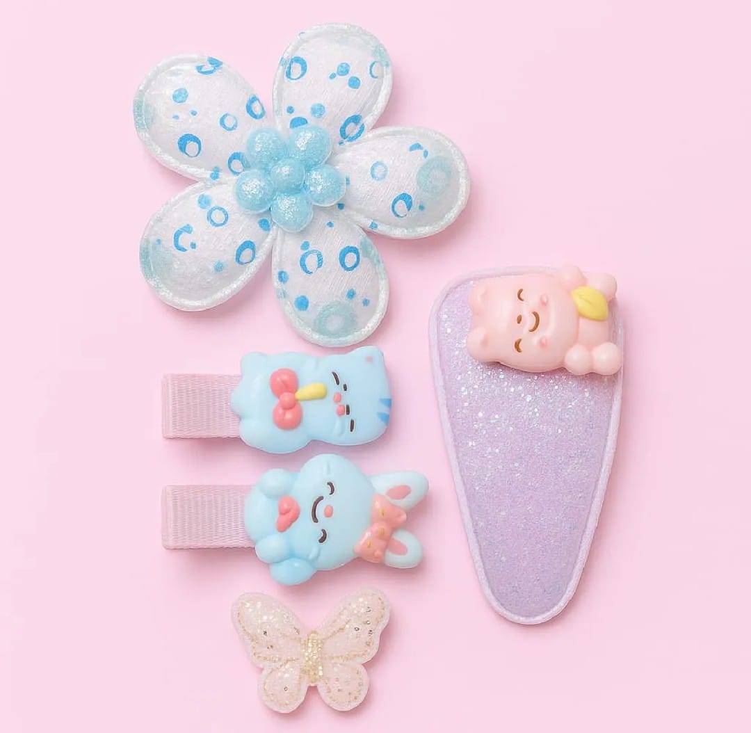 Picture of 6 Pcs /Set Girl Cute Cartoon Chiffon Bow Hairpins Kids Sweet Hair Clips Sequins Tassel Netting Yarn Barrettes Hair Accessories - Multicolor